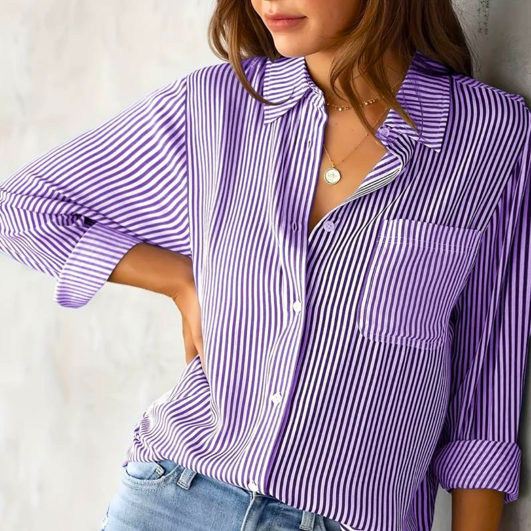 Breathable women's blouse – relaxed striped design, premium cotton, for casual wear