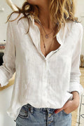 Breathable women's linen blouse – flattering V-neck, fine embroidery, for everyday wear
