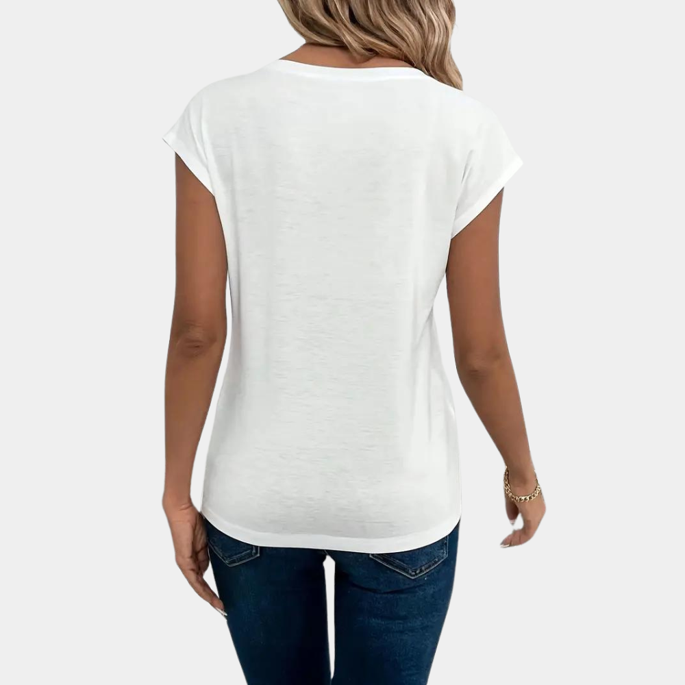 Breathable women's T-shirt – casual V-neck, cotton, for spring and summer
