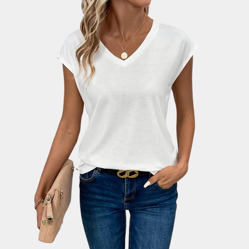 Breathable women's T-shirt – casual V-neck, cotton, for spring and summer