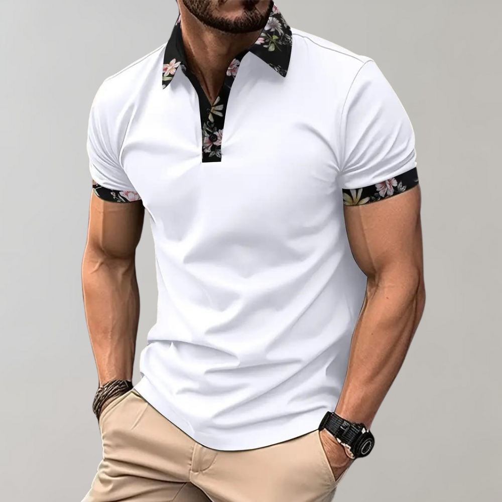 Breathable men’s polo shirt – floral design, polyester, for casual days