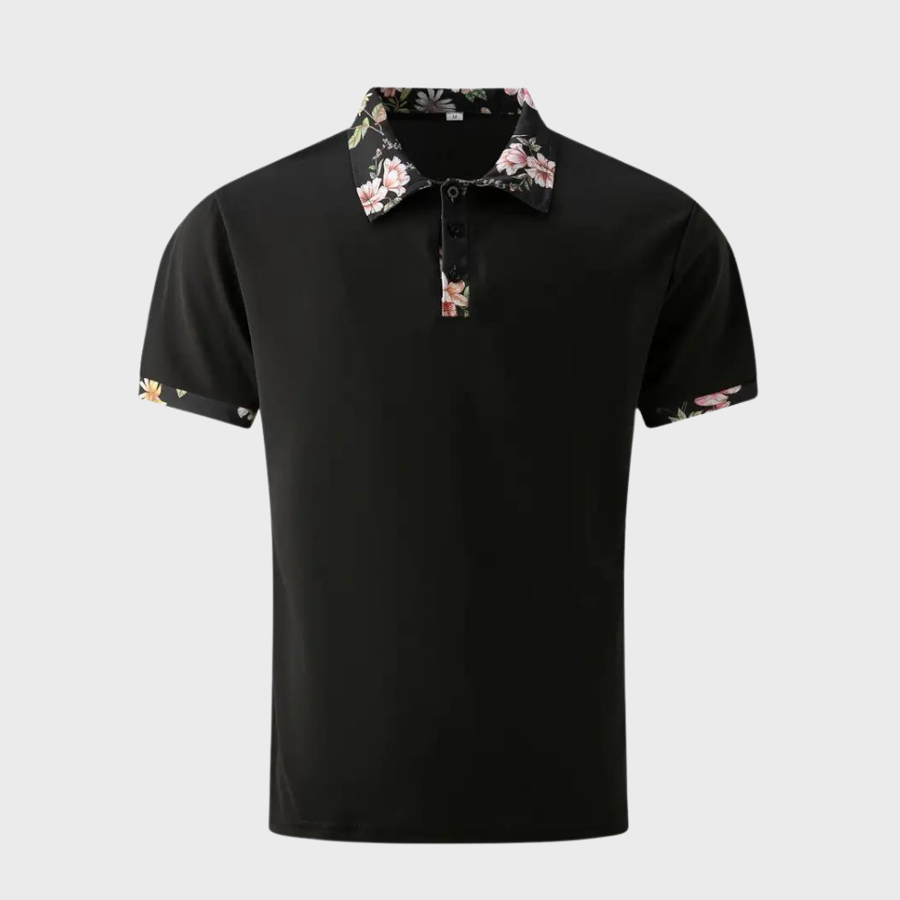 Breathable men’s polo shirt – floral design, polyester, for casual days