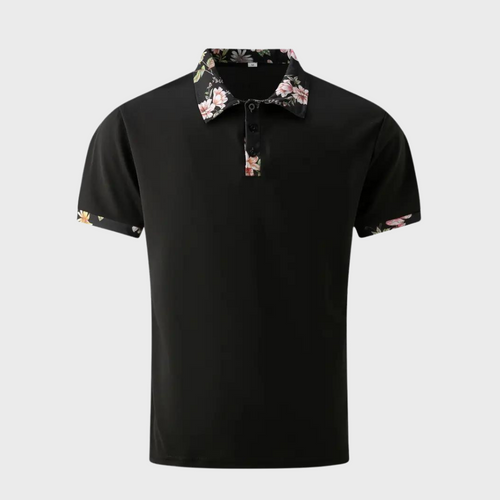 Breathable men’s polo shirt – floral design, polyester, for casual days