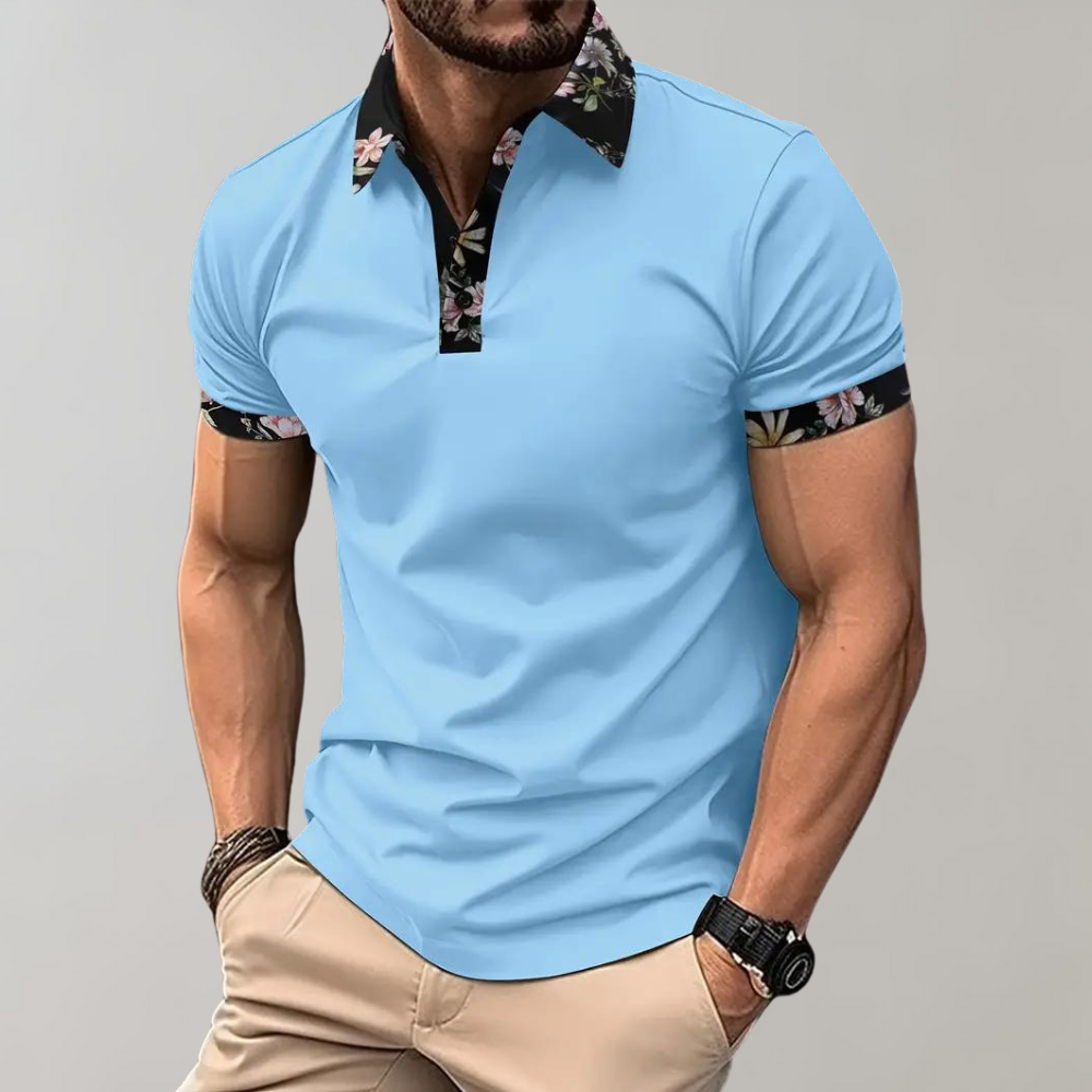 Breathable men’s polo shirt – floral design, polyester, for casual days