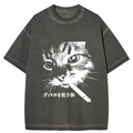 bbb Retro Cat Smoking Gradient Washed T-Shirt