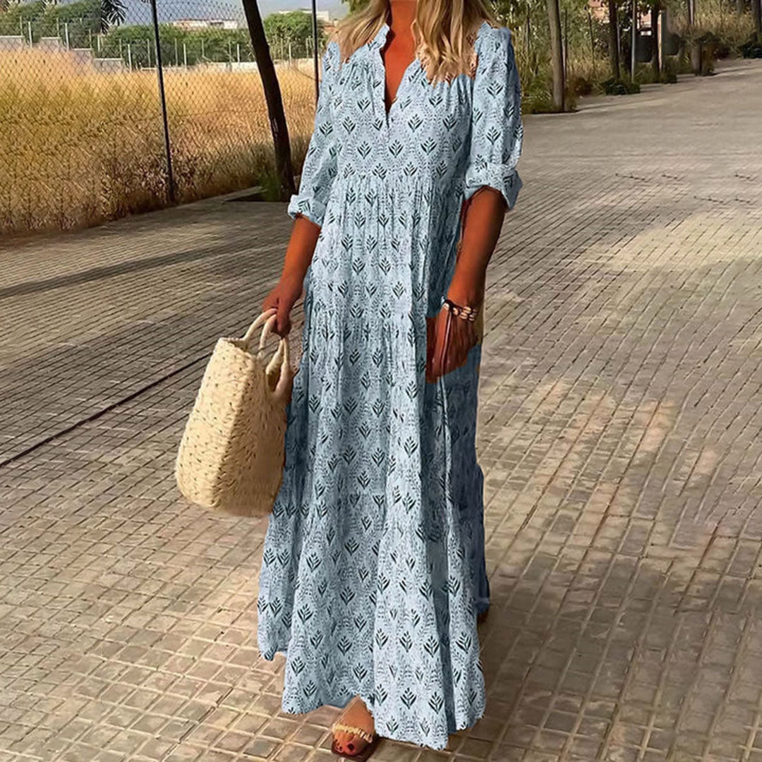 Boho Maxi Dress for Women with Flattering V-Neck and Lightweight Fabric, Full-Length Long Dress for Special Occasions