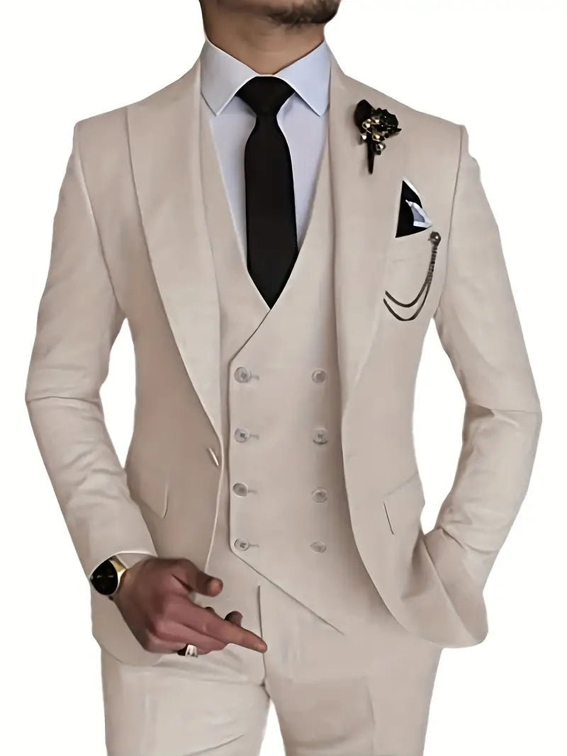 Breathable men's suit – fitted three-piece design, high-quality fabric, for formal occasions