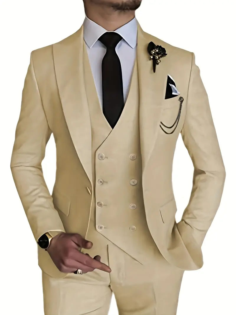 Breathable men's suit – fitted three-piece design, high-quality fabric, for formal occasions