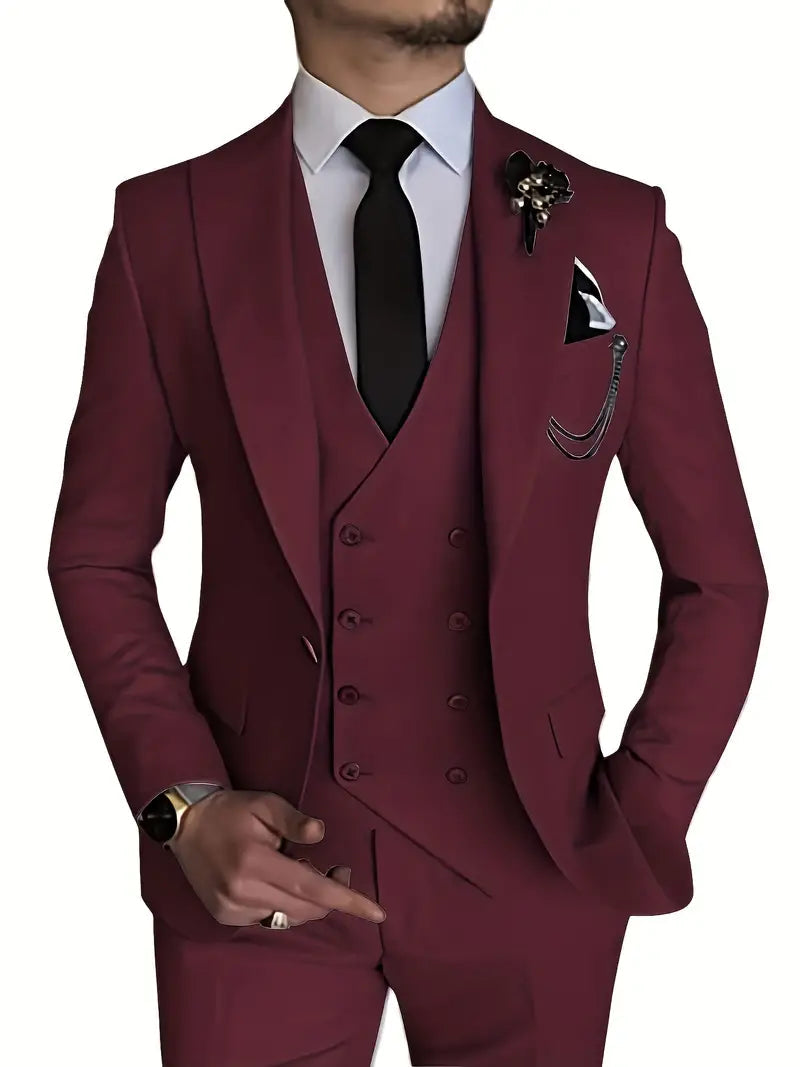 Breathable men's suit – fitted three-piece design, high-quality fabric, for formal occasions