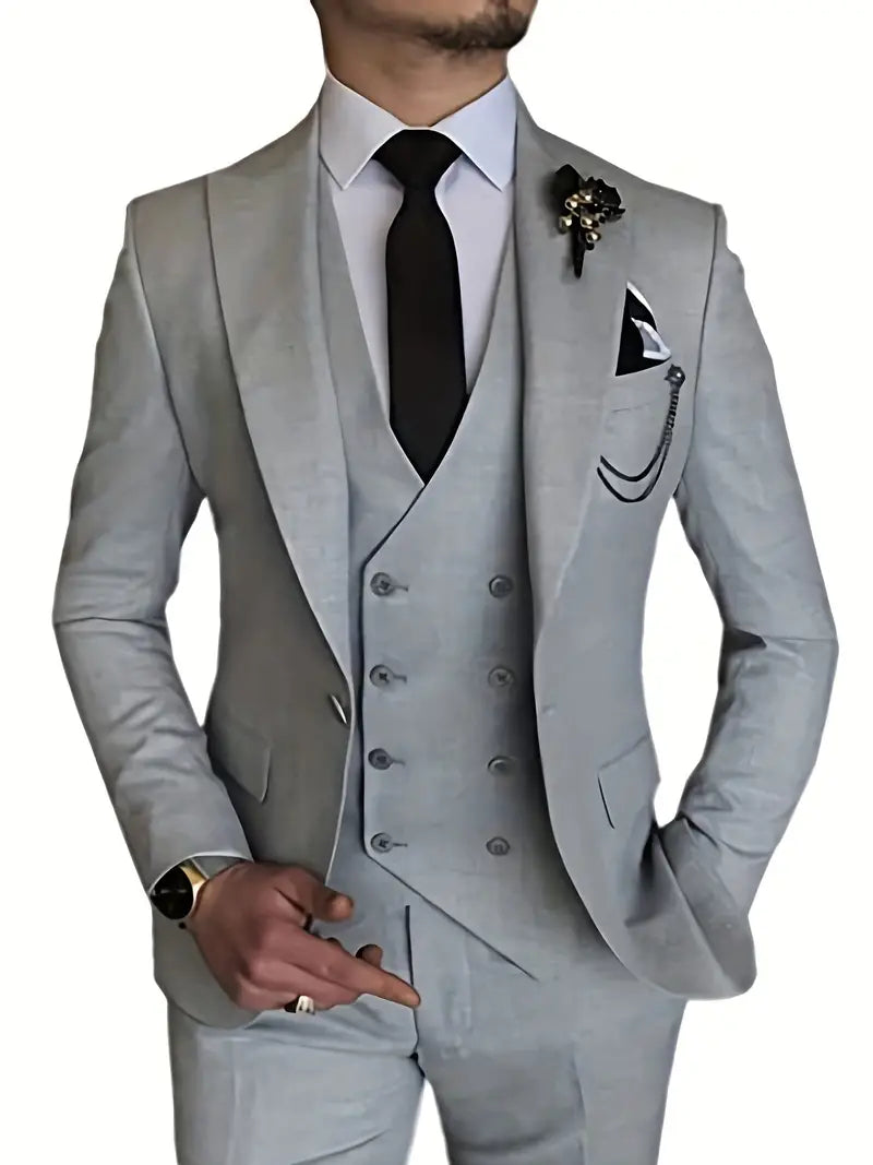 Breathable men's suit – fitted three-piece design, high-quality fabric, for formal occasions