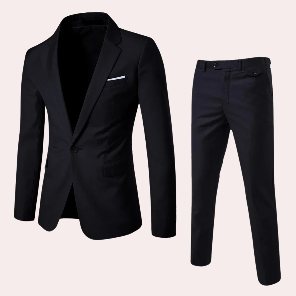 Breathable men's suit set – classic blazer and tailored trousers, premium fabric, for formal occasions