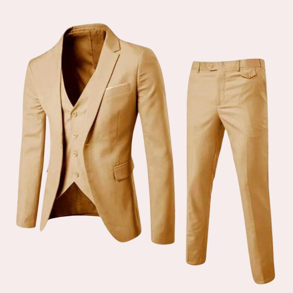 Breathable men's suit set – classic blazer and tailored trousers, premium fabric, for formal occasions