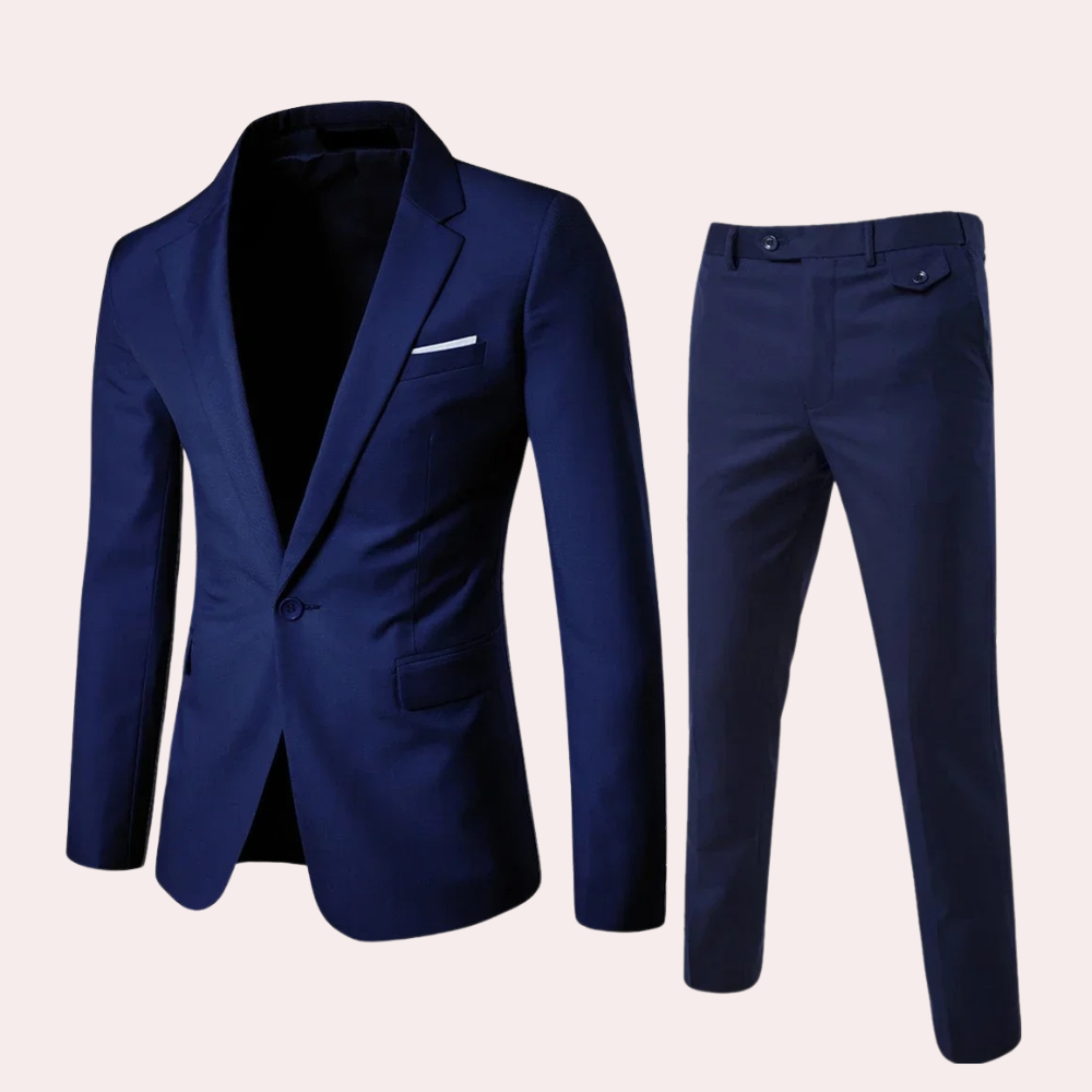 Breathable men's suit set – classic blazer and tailored trousers, premium fabric, for formal occasions
