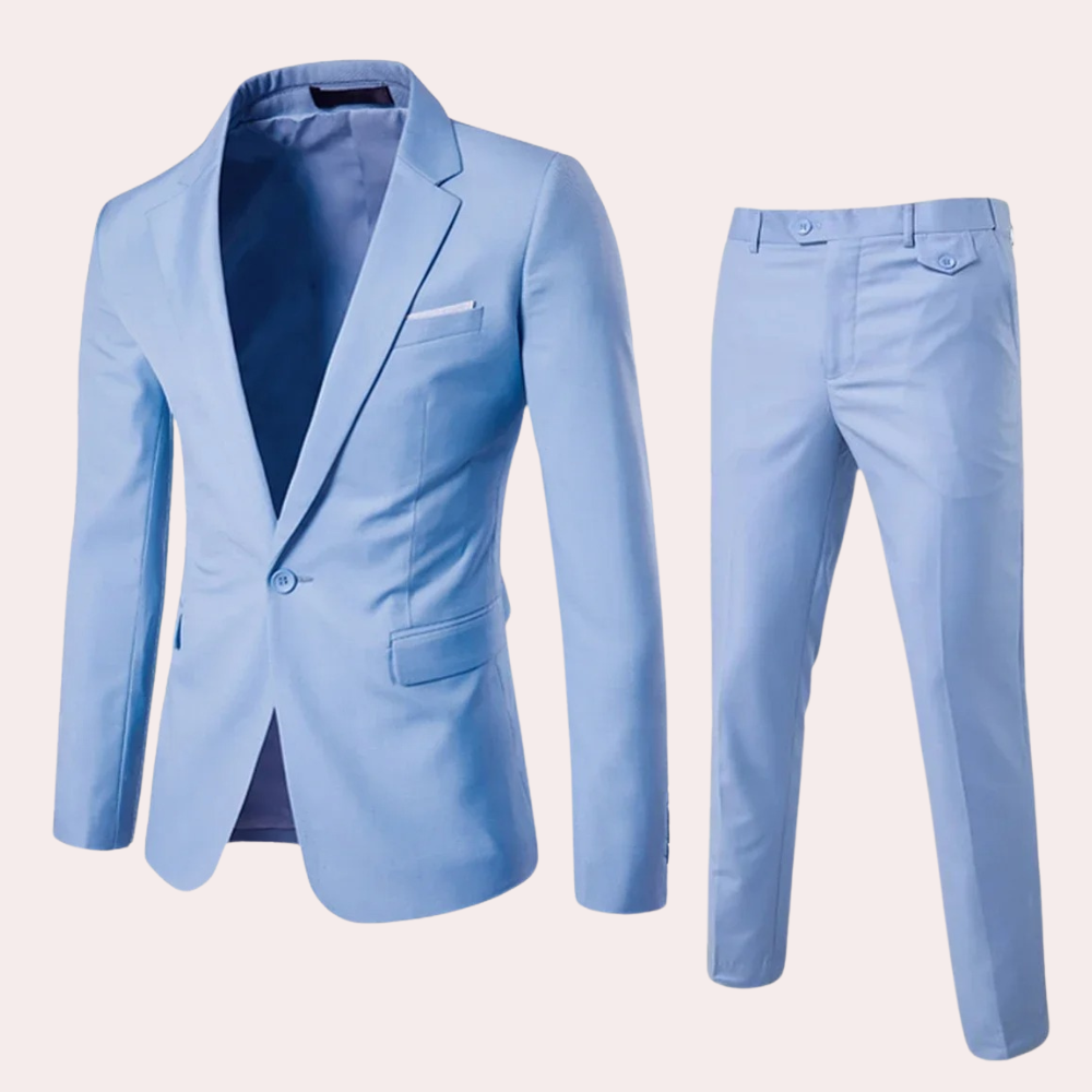 Breathable men's suit set – classic blazer and tailored trousers, premium fabric, for formal occasions
