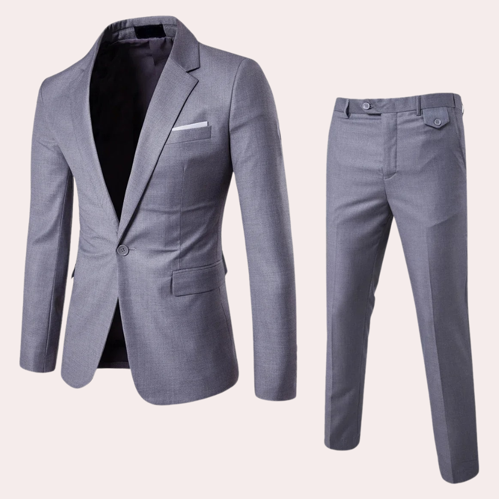 Breathable men's suit set – classic blazer and tailored trousers, premium fabric, for formal occasions