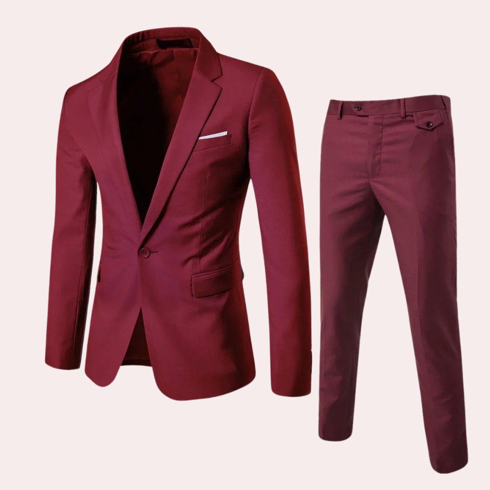 Breathable men's suit set – classic blazer and tailored trousers, premium fabric, for formal occasions