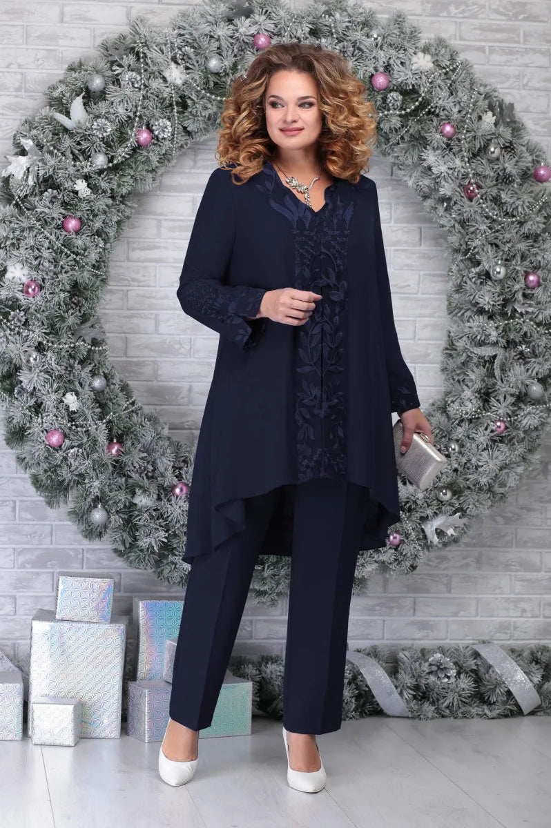 Breathable plus size suit for women – short sleeve blouse, lace jacket, versatile for special occasions