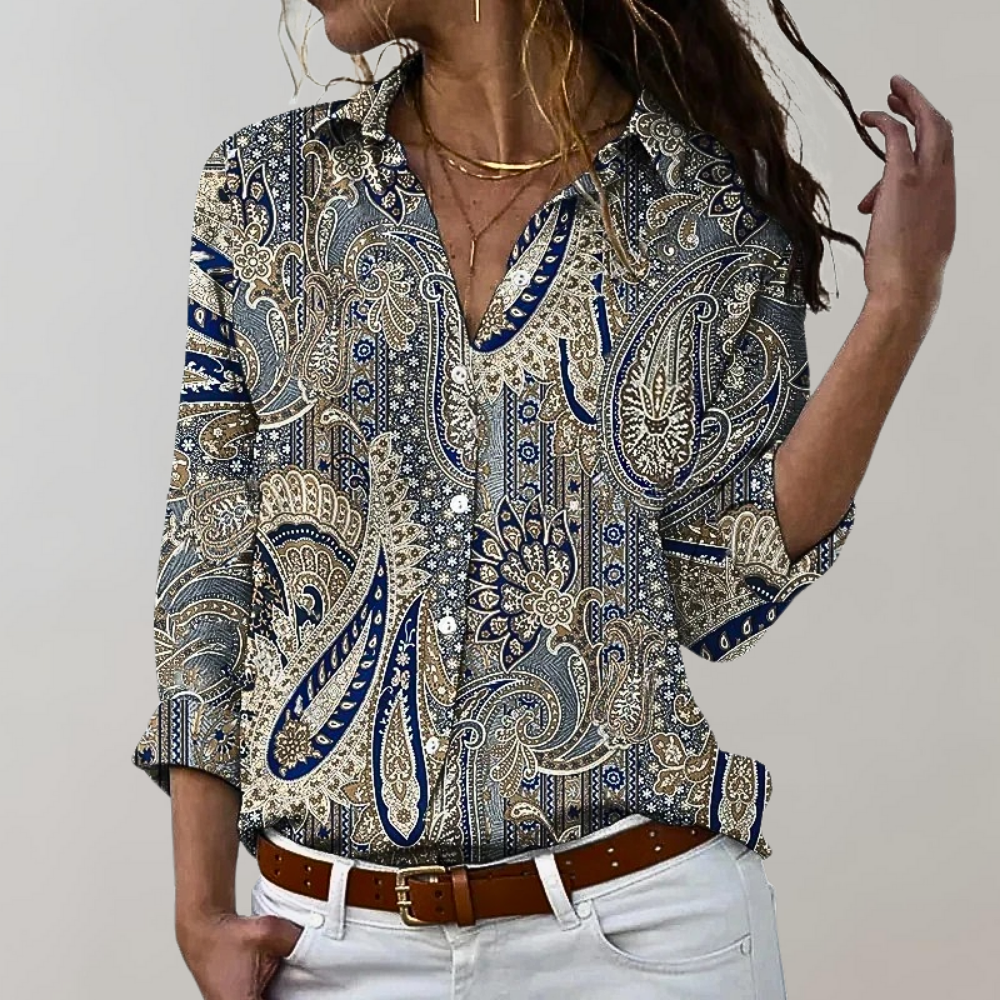 Breathable women’s blouse – long sleeve, versatile prints, for office or casual wear