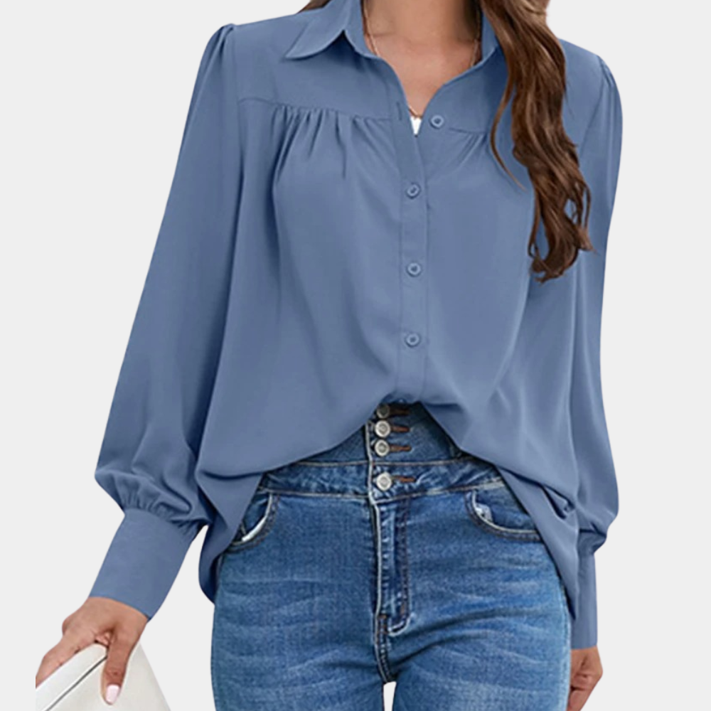 Breathable women's blouse – pleated long sleeve, lightweight chiffon, for summer outings