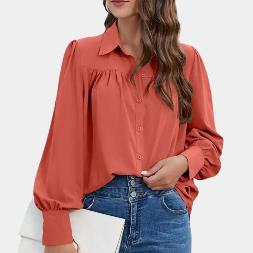 Breathable women's blouse – pleated long sleeve, lightweight chiffon, for summer outings