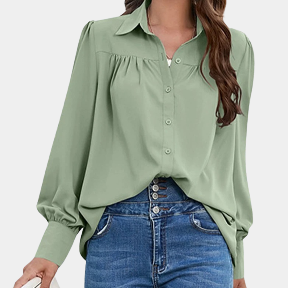 Breathable women's blouse – pleated long sleeve, lightweight chiffon, for summer outings