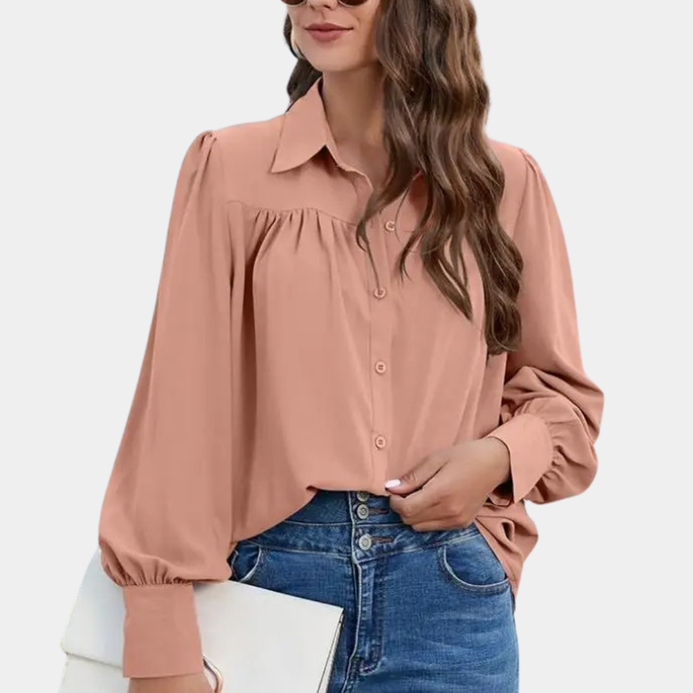 Breathable women's blouse – pleated long sleeve, lightweight chiffon, for summer outings