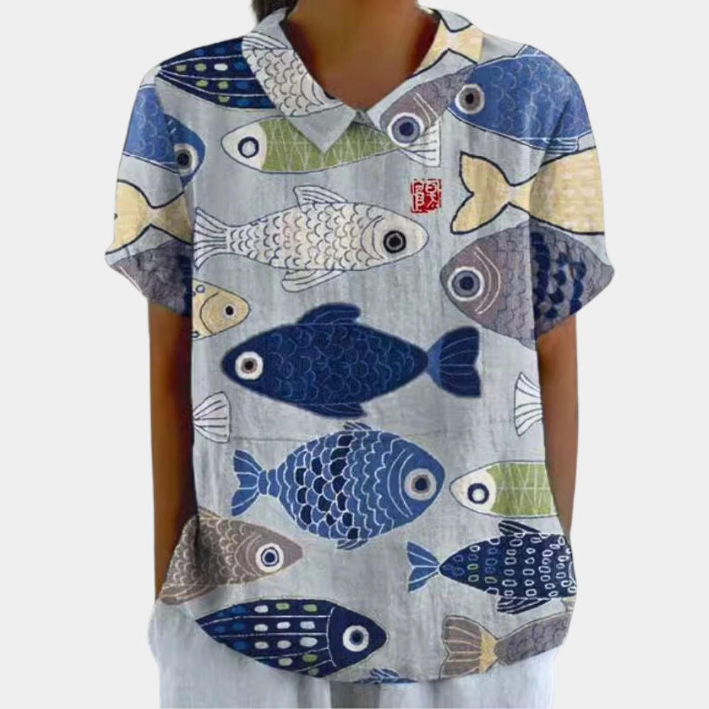 Breathable women's blouse – short-sleeve floral design, stretchy, for summer outings