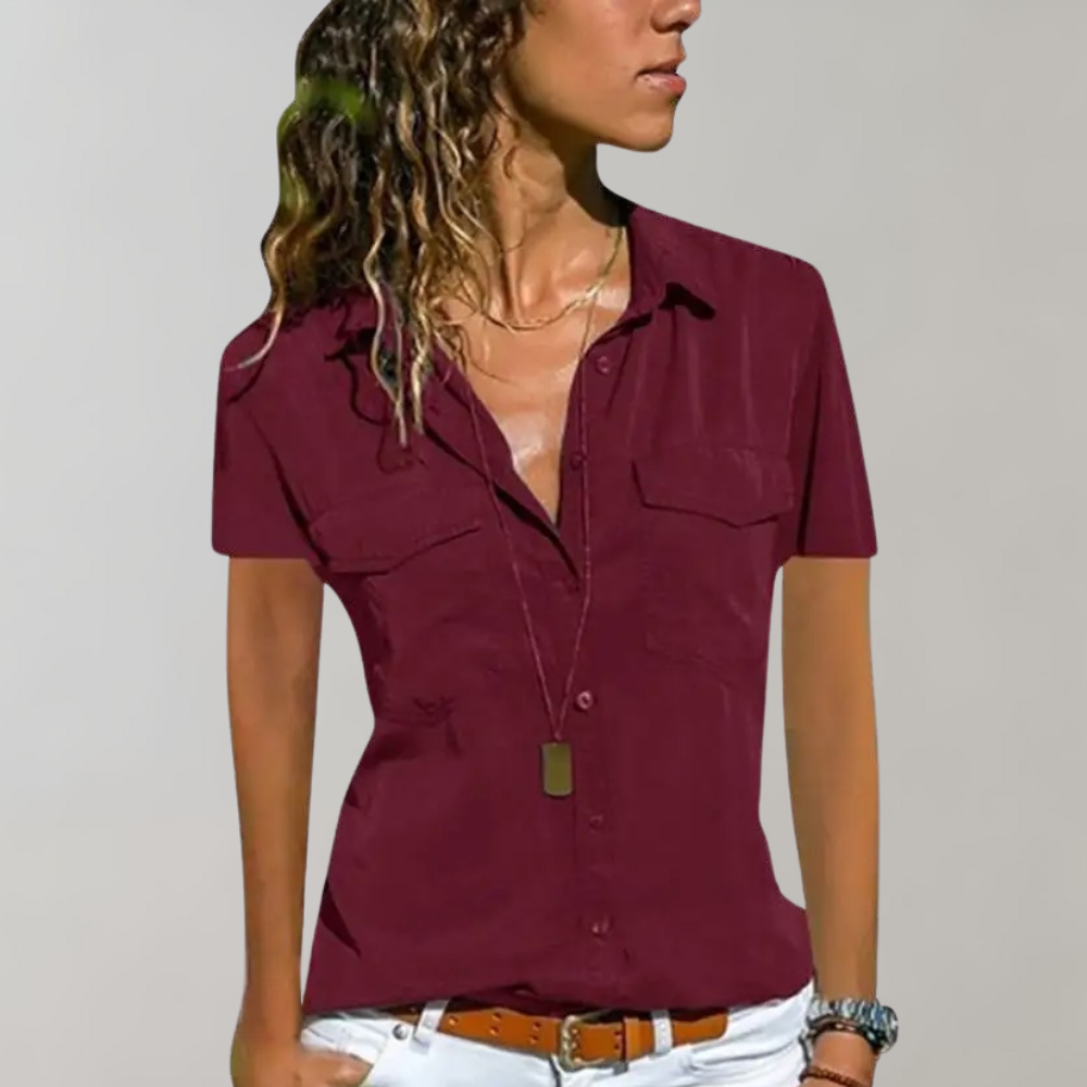 Breathable women's blouse – short sleeve, lightweight fabric, for summer outings