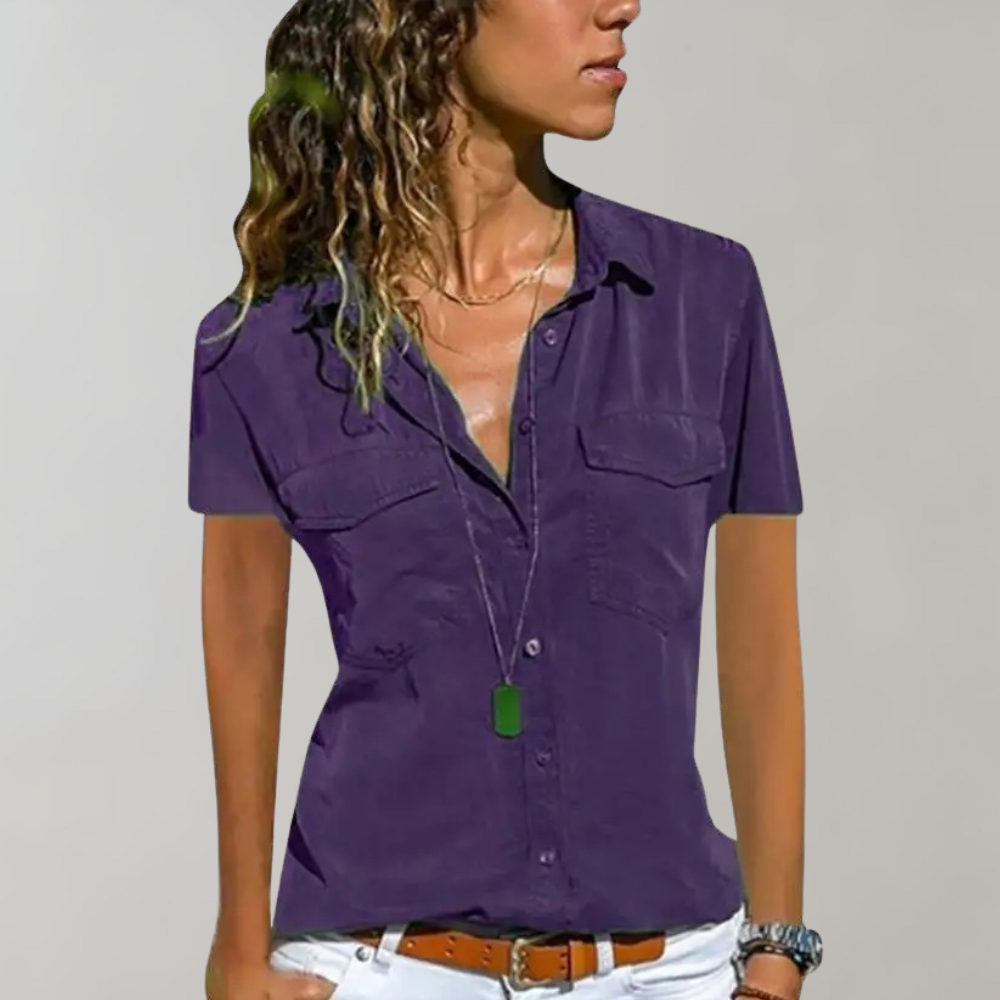 Breathable women's blouse – short sleeve, lightweight fabric, for summer outings