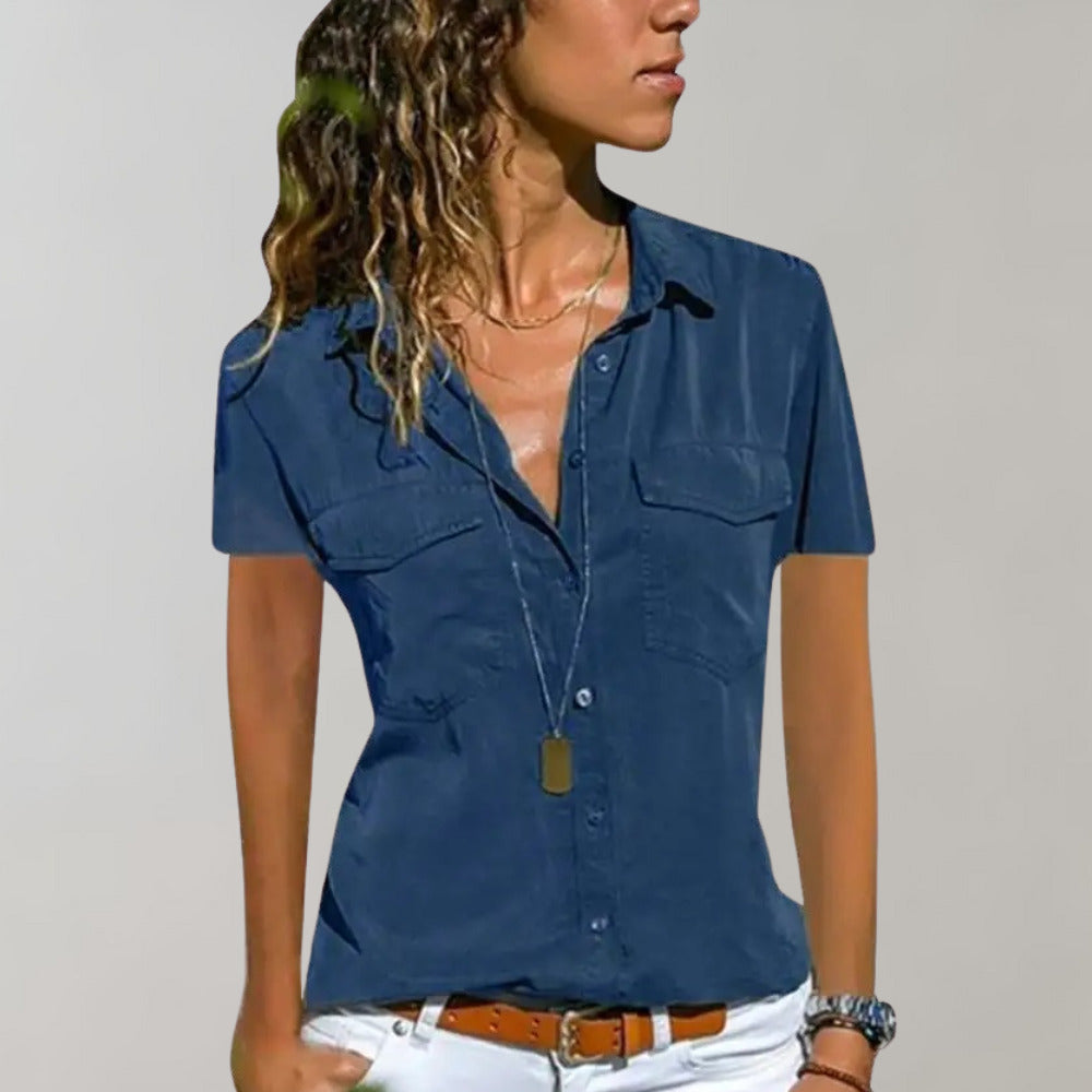 Breathable women's blouse – short sleeve, lightweight fabric, for summer outings