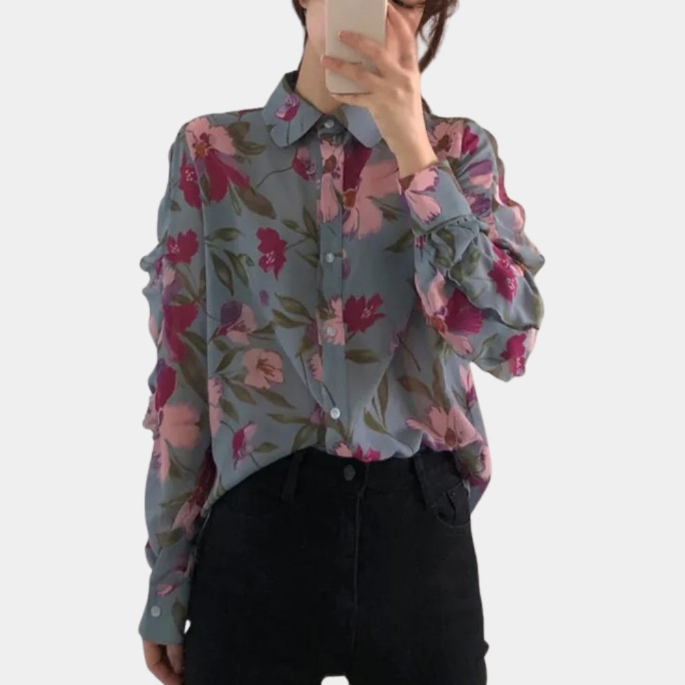 Breathable women’s floral blouse – relaxed fit, chiffon, for autumn outings