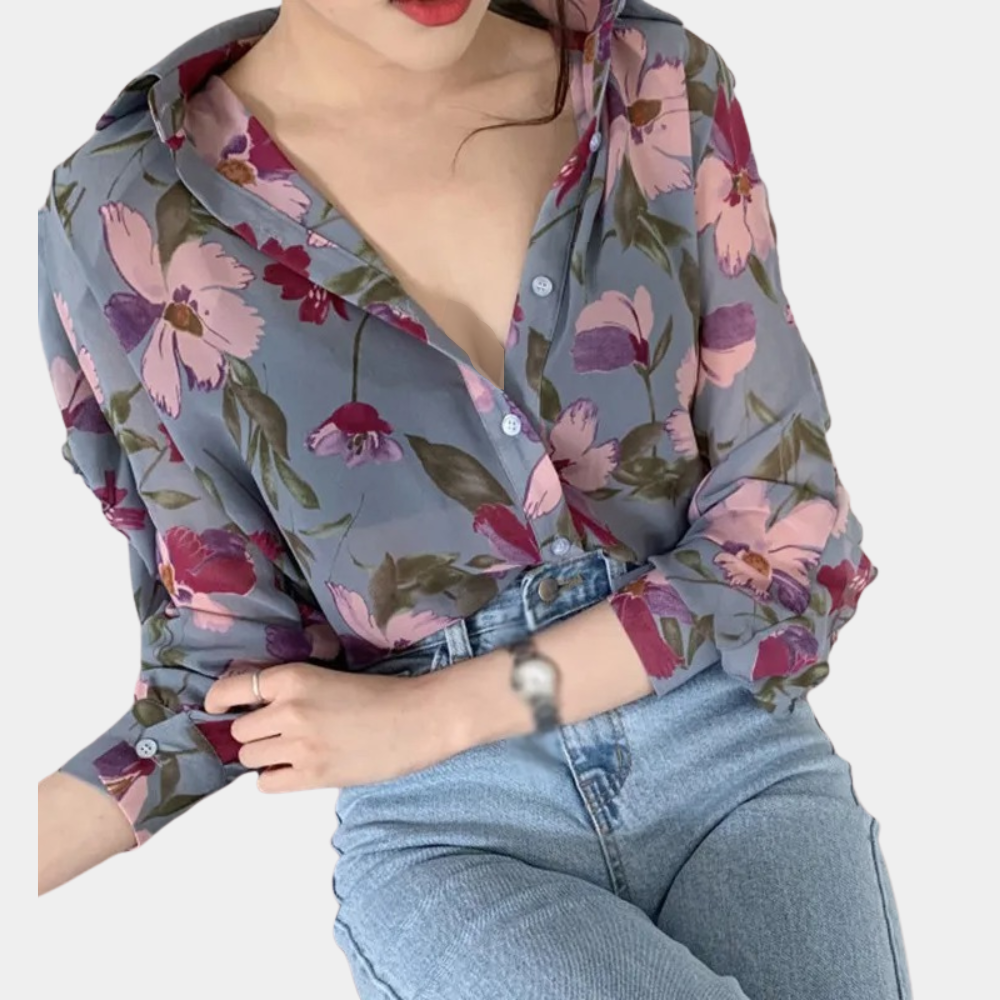 Breathable women’s floral blouse – relaxed fit, chiffon, for autumn outings