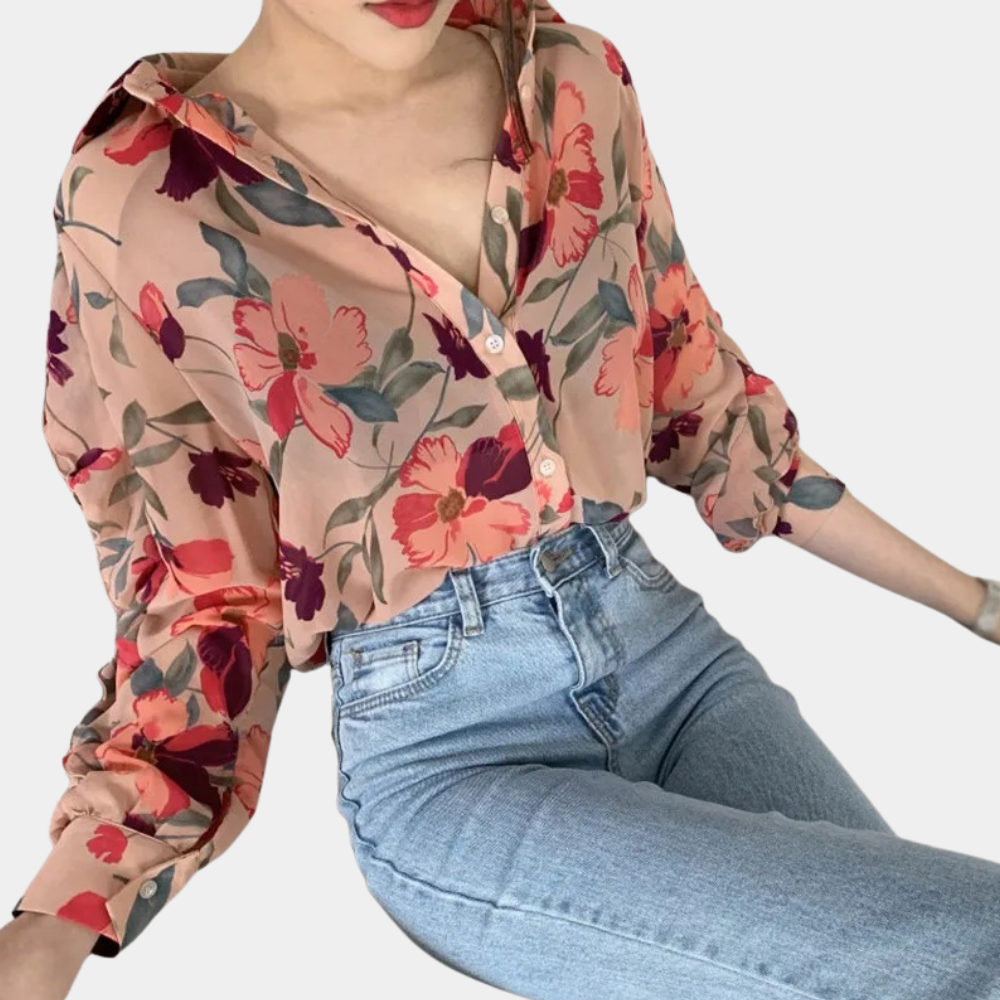 Breathable women’s floral blouse – relaxed fit, chiffon, for autumn outings