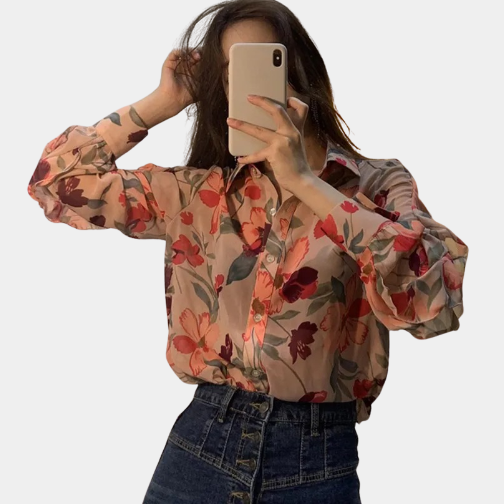 Breathable women’s floral blouse – relaxed fit, chiffon, for autumn outings