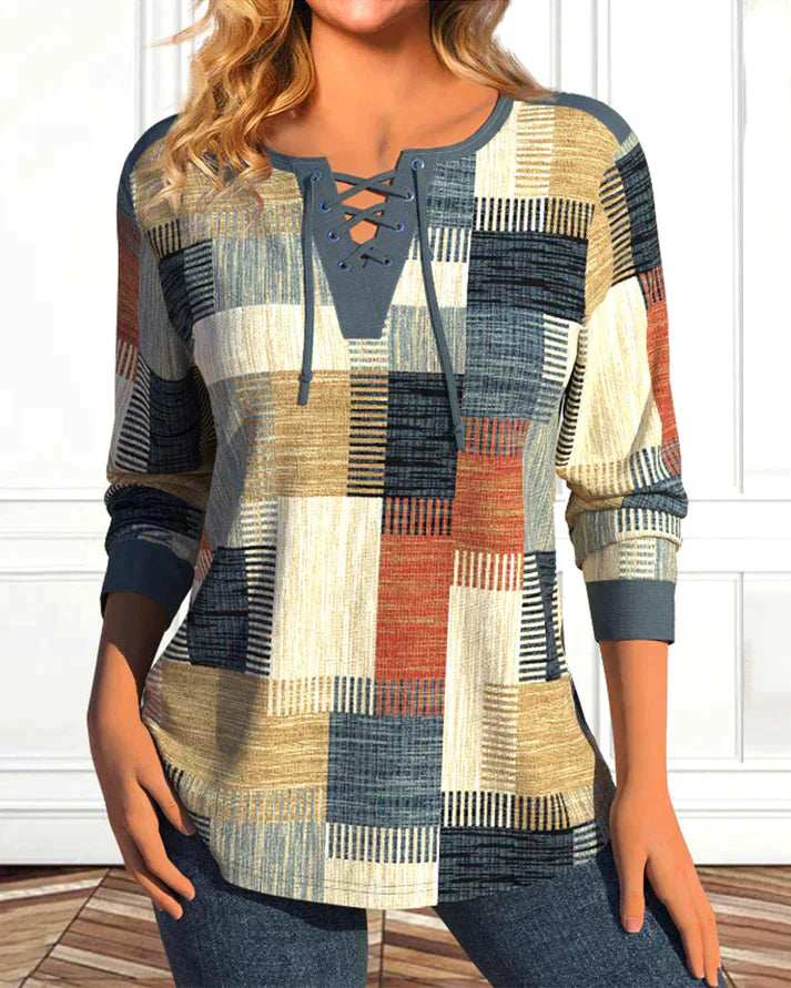 Breathable women's going out top – geometric print, lightweight, for casual outings