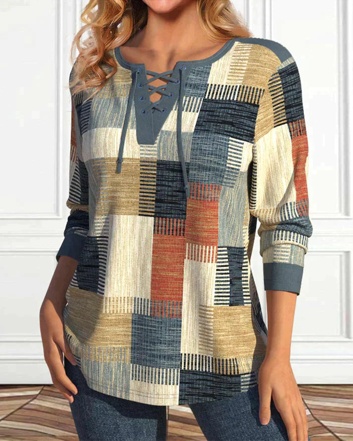Breathable women's going out top – geometric print, lightweight, for casual outings