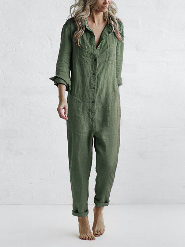 Breathable women's jumpsuit – long-sleeve design, cotton blend, for all seasons