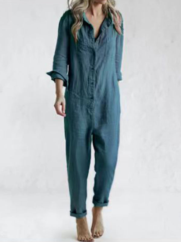 Breathable women's jumpsuit – long-sleeve design, cotton blend, for all seasons