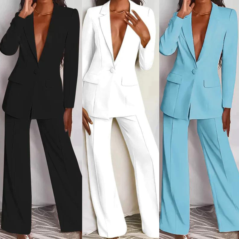 Breathable women's suit – tailored blazer and trousers, luxurious fabric, for office or events