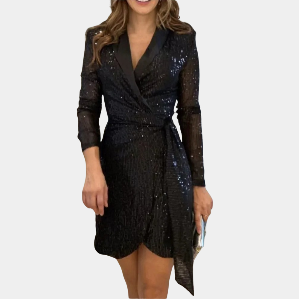 Elegant Blazer Dress with Belt and Glitter, Chic Summer Dress for Women, Plus Size Available