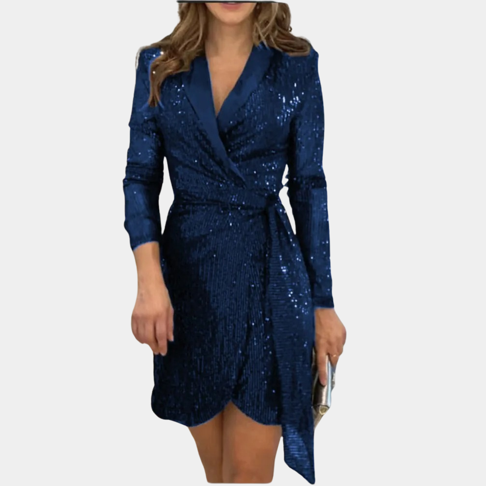 Elegant Blazer Dress with Belt and Glitter, Chic Summer Dress for Women, Plus Size Available