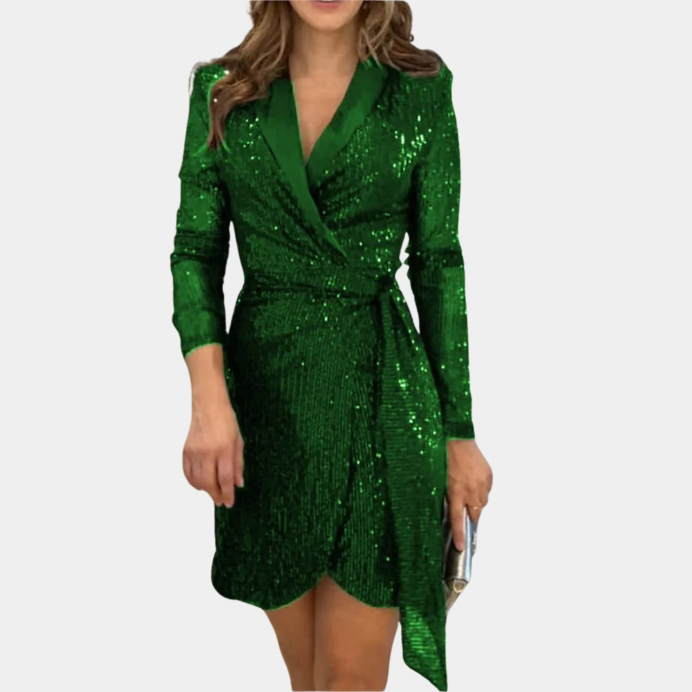 Elegant Blazer Dress with Belt and Glitter, Chic Summer Dress for Women, Plus Size Available