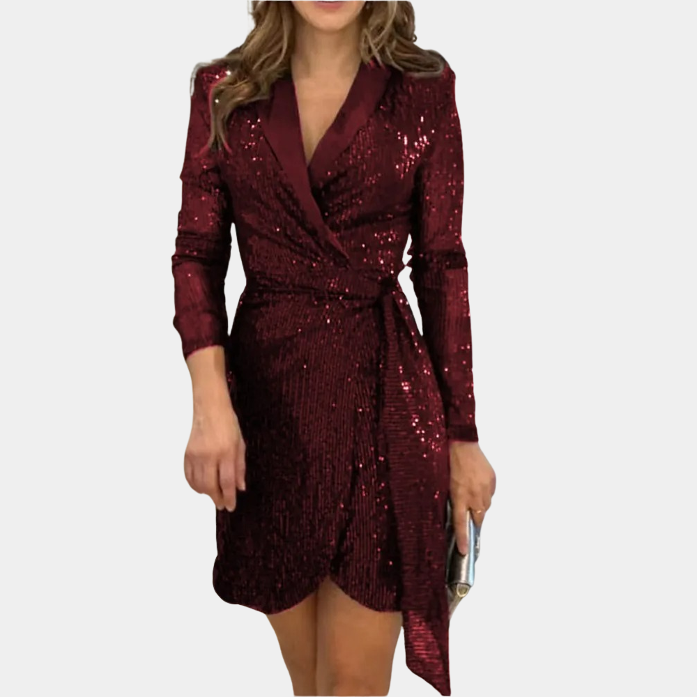 Elegant Blazer Dress with Belt and Glitter, Chic Summer Dress for Women, Plus Size Available