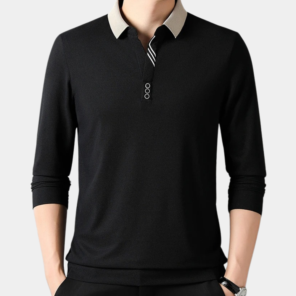 Men's Long Sleeve Polo Shirt, Comfortable Polyester Fabric, Classic Collar, Versatile Colors, Regular Fit