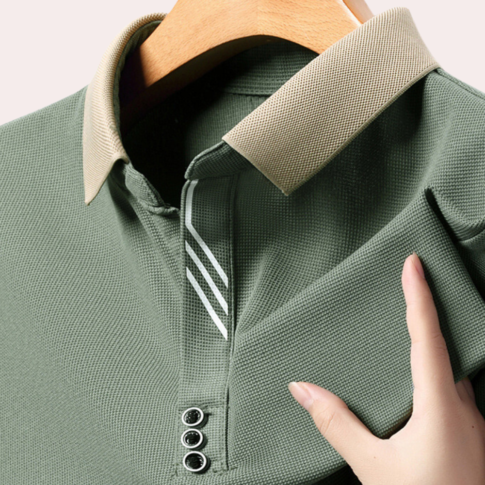 Men's Long Sleeve Polo Shirt, Comfortable Polyester Fabric, Classic Collar, Versatile Colors, Regular Fit