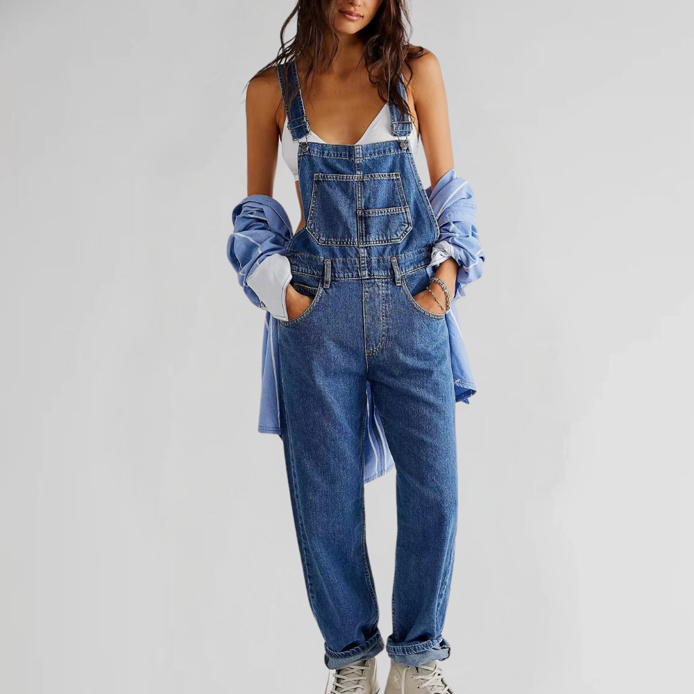 Women's Crossed Denim Overalls for Comfort and Style, Relaxed Fit, Versatile Design, High-Quality Fabric