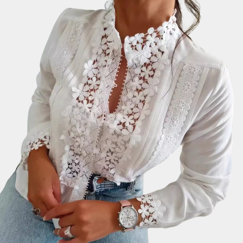 Elegant Women's Blouse with Floral Patterns and Lace Details - Stylish Summer Tops for Women