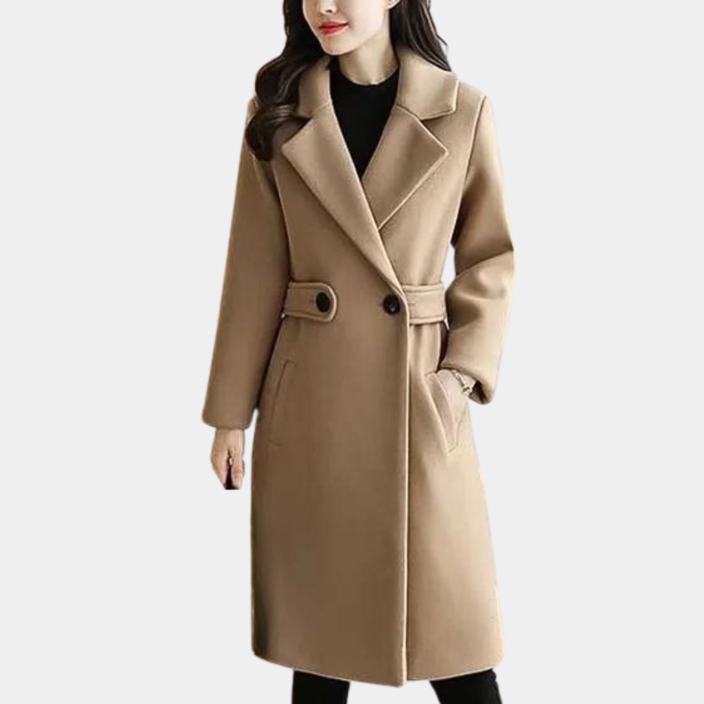 Insulating Classic Womens Long Coat - Notch Lapel, Wool
