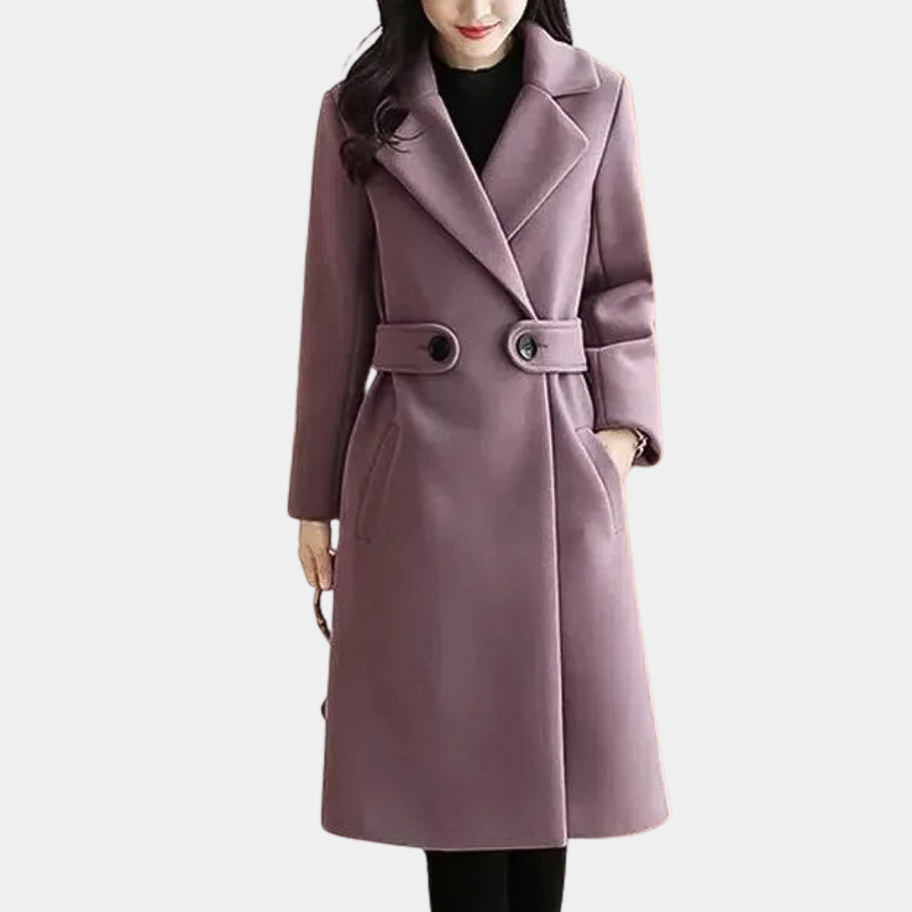 Insulating Classic Womens Long Coat - Notch Lapel, Wool