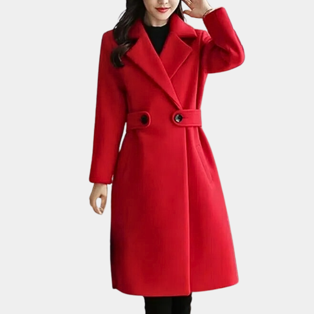 Insulating Classic Womens Long Coat - Notch Lapel, Wool